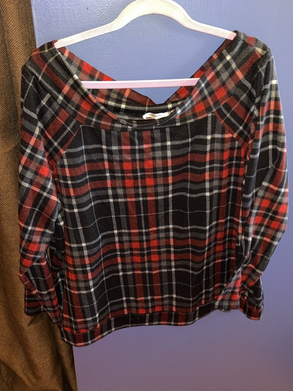 Ricki's Red and Black Plaid Boatneck Sweatshirt - Picture 1 of 2